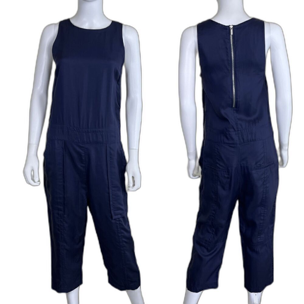 Victor Alfaro Collective Women's Size XS Blue Twill Crewneck Tank Ankle Jumpsuit